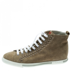 Pre Owned Prada Sport Beige Suede Eyelet Detail High Top Sneakers Size 37