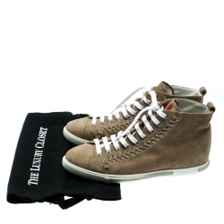 Pre Owned Prada Sport Beige Suede Eyelet Detail High Top Sneakers Size 37