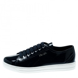 Pre Owned Prada Sport Oxford Blue Patent Leather Sneakers Size 39