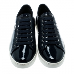 Pre Owned Prada Sport Oxford Blue Patent Leather Sneakers Size 39