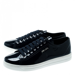 Pre Owned Prada Sport Oxford Blue Patent Leather Sneakers Size 39