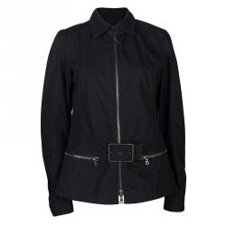 Prada Sport Black Cotton Zip Front Buckle Detail Jacket L