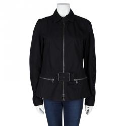 Prada Sport Black Cotton Zip Front Buckle Detail Jacket L