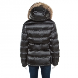 Prada Sport Grey Quilted Fox Fur Hooded Zip Front Down Jacket S