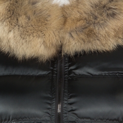 Prada Sport Grey Quilted Fox Fur Hooded Zip Front Down Jacket S