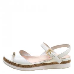Pre Owned Prada Sport White Patent Leather Espadrille Flat Sandals Size 38
