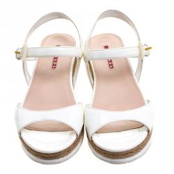 Pre Owned Prada Sport White Patent Leather Espadrille Flat Sandals Size 38