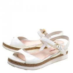 Pre Owned Prada Sport White Patent Leather Espadrille Flat Sandals Size 38