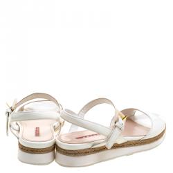 Pre Owned Prada Sport White Patent Leather Espadrille Flat Sandals Size 38