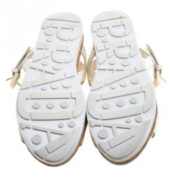 Pre Owned Prada Sport White Patent Leather Espadrille Flat Sandals Size 38