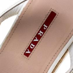 Pre Owned Prada Sport White Patent Leather Espadrille Flat Sandals Size 38