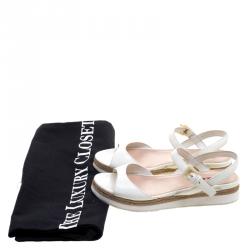 Pre Owned Prada Sport White Patent Leather Espadrille Flat Sandals Size 38