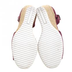 Prada Sport Bordeaux Denim Ankle Strap Espadrille Wedge Sandals Size 37
