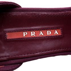 Prada Sport Bordeaux Denim Ankle Strap Espadrille Wedge Sandals Size 37