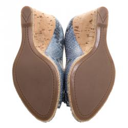 Pre Owned Prada Sport Embossed Python Leather Peep Toe Wedge Espadrille Sandals Size 35