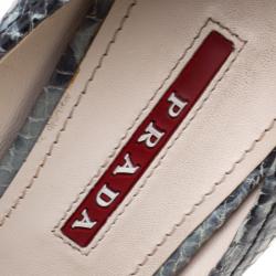 Pre Owned Prada Sport Embossed Python Leather Peep Toe Wedge Espadrille Sandals Size 35