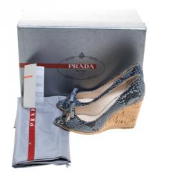 Pre Owned Prada Sport Embossed Python Leather Peep Toe Wedge Espadrille Sandals Size 35