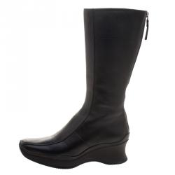 Pre Owned Prada Sport Black Leather Square Toe Mid Calf Boots Size 35