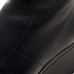 Pre Owned Prada Sport Black Leather Square Toe Mid Calf Boots Size 35