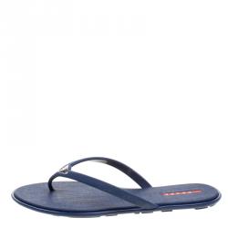 Pre Owned Prada Sport Blue Crosshatched Thong Sandals Size 40