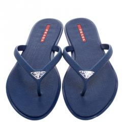 Pre Owned Prada Sport Blue Crosshatched Thong Sandals Size 40