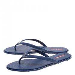 Pre Owned Prada Sport Blue Crosshatched Thong Sandals Size 40