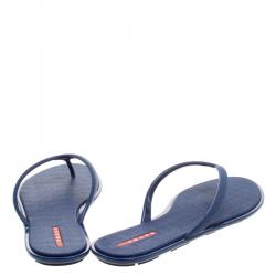 Pre Owned Prada Sport Blue Crosshatched Thong Sandals Size 40