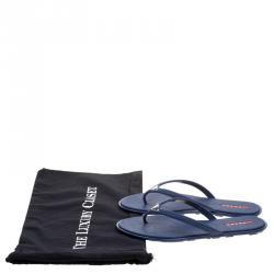 Pre Owned Prada Sport Blue Crosshatched Thong Sandals Size 40
