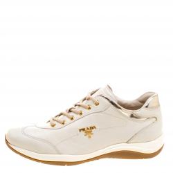 Pre Owned Prada Sport Cream Leather Lace Up Sneakers Size 40