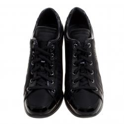 Pre Owned Prada Sport Black Nylon and Leather Wedge Lace Up Sneakers Size 38.5