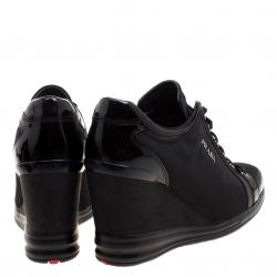 Pre Owned Prada Sport Black Nylon and Leather Wedge Lace Up Sneakers Size 38.5