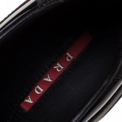 Pre Owned Prada Sport Black Nylon and Leather Wedge Lace Up Sneakers Size 38.5