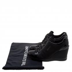 Pre Owned Prada Sport Black Nylon and Leather Wedge Lace Up Sneakers Size 38.5