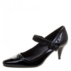 Pre Owned Prada Sport Black Patent Leather Scrunch Ankle Strap Pumps Size 40