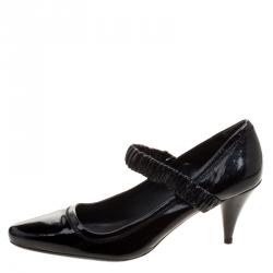 Pre Owned Prada Sport Black Patent Leather Scrunch Ankle Strap Pumps Size 40
