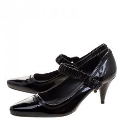 Pre Owned Prada Sport Black Patent Leather Scrunch Ankle Strap Pumps Size 40