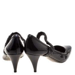 Pre Owned Prada Sport Black Patent Leather Scrunch Ankle Strap Pumps Size 40