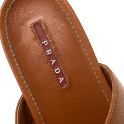 Pre Owned Prada Orange Saffiano Leather Wedge Espadrille Sandals Size 40.5
