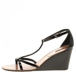 Pre Owned Prada Sport Black Patent Leather Wedge Sandals Size 41