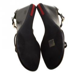 Pre Owned Prada Sport Black Patent Leather Wedge Sandals Size 41