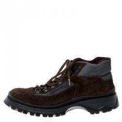 Prada Sport Brown/Grey Suede and Nylon High Top Sneakers Size 37.5