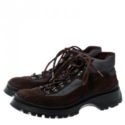 Prada Sport Brown/Grey Suede and Nylon High Top Sneakers Size 37.5