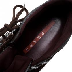 Prada Sport Brown/Grey Suede and Nylon High Top Sneakers Size 37.5