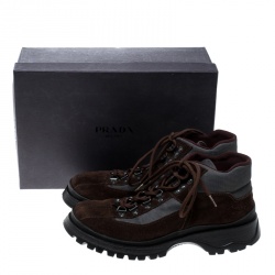 Prada Sport Brown/Grey Suede and Nylon High Top Sneakers Size 37.5