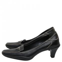 Pre Owned Prada Sport Black Leather Block Heel Pumps Size 38.5