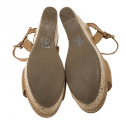 Pre Owned Prada Sport Brown Leather Ankle Strap Cork Wedge Platform Sandals Size 38