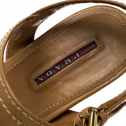 Pre Owned Prada Sport Brown Leather Ankle Strap Cork Wedge Platform Sandals Size 38