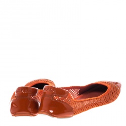 Pre Owned Prada Sport Orange Mesh Patent Leather Cap Toe Ballet Flats Size 36