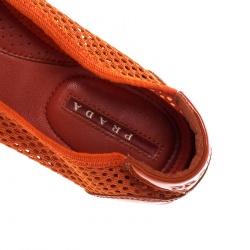 Pre Owned Prada Sport Orange Mesh Patent Leather Cap Toe Ballet Flats Size 36