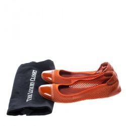Pre Owned Prada Sport Orange Mesh Patent Leather Cap Toe Ballet Flats Size 36